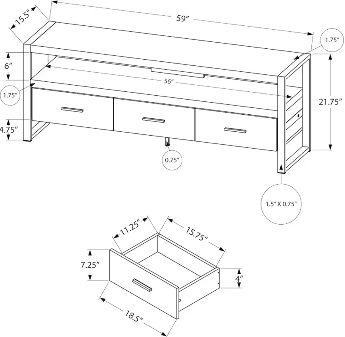 Modern Industrial Gray 3 Drawer TV Stand