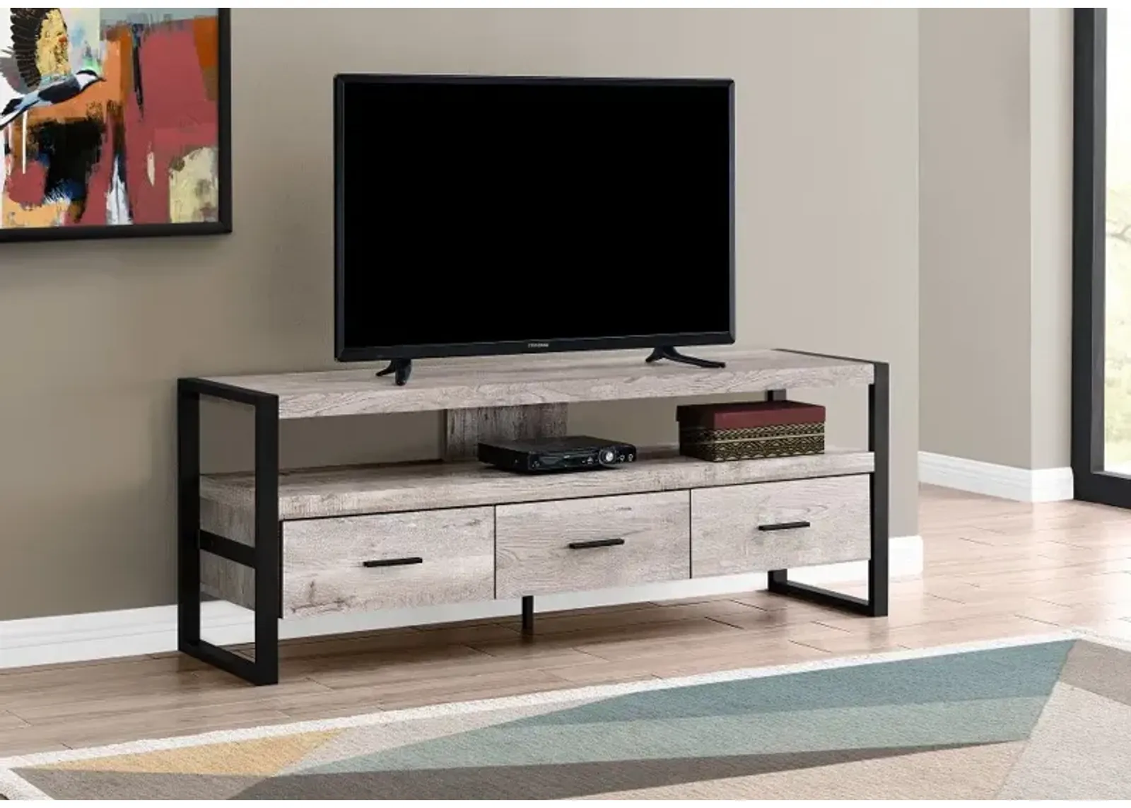 Industrial Taupe 3 Drawer TV Stand