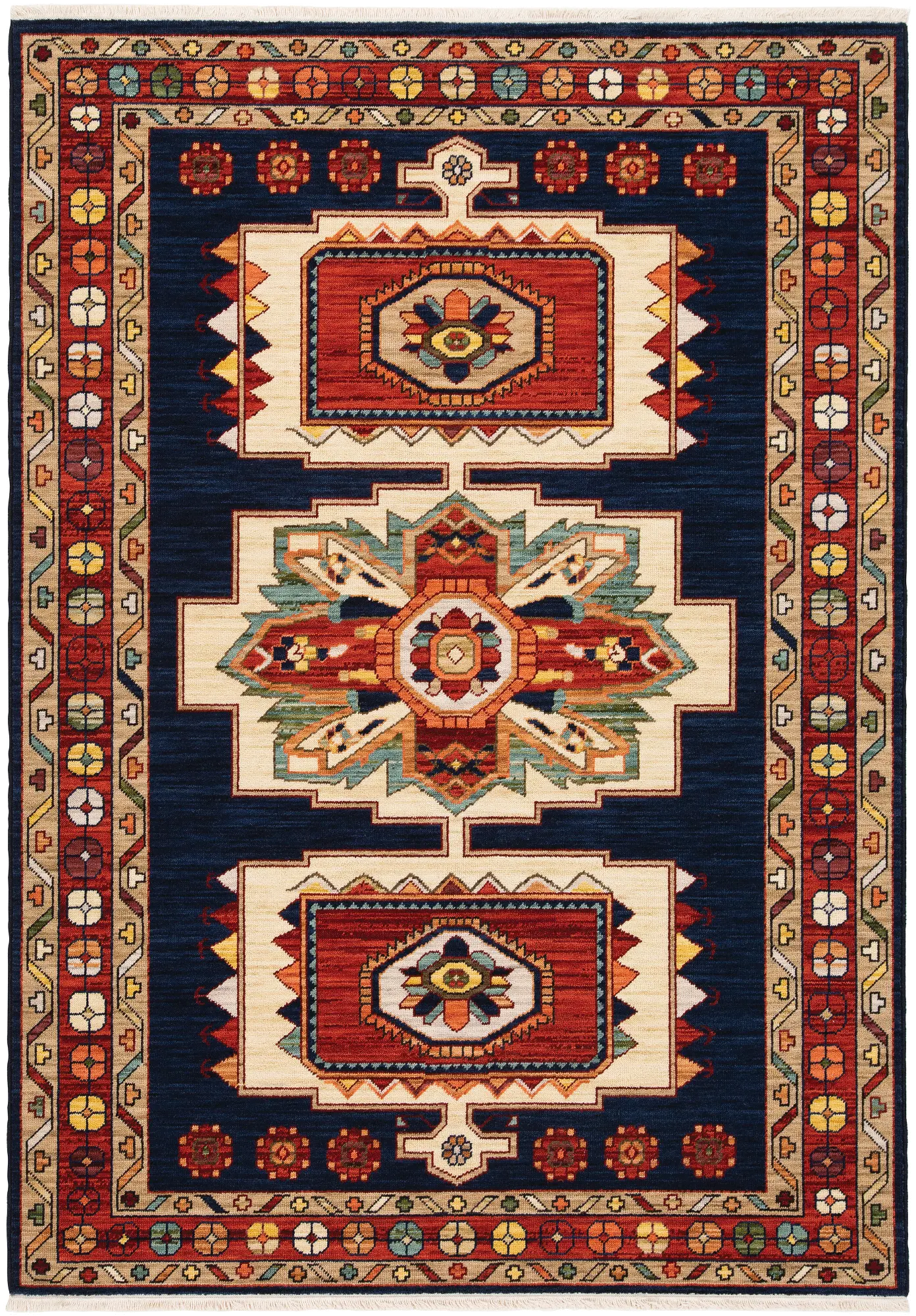 Lilihan 8 x 10 Large Blue and Red Area Rug