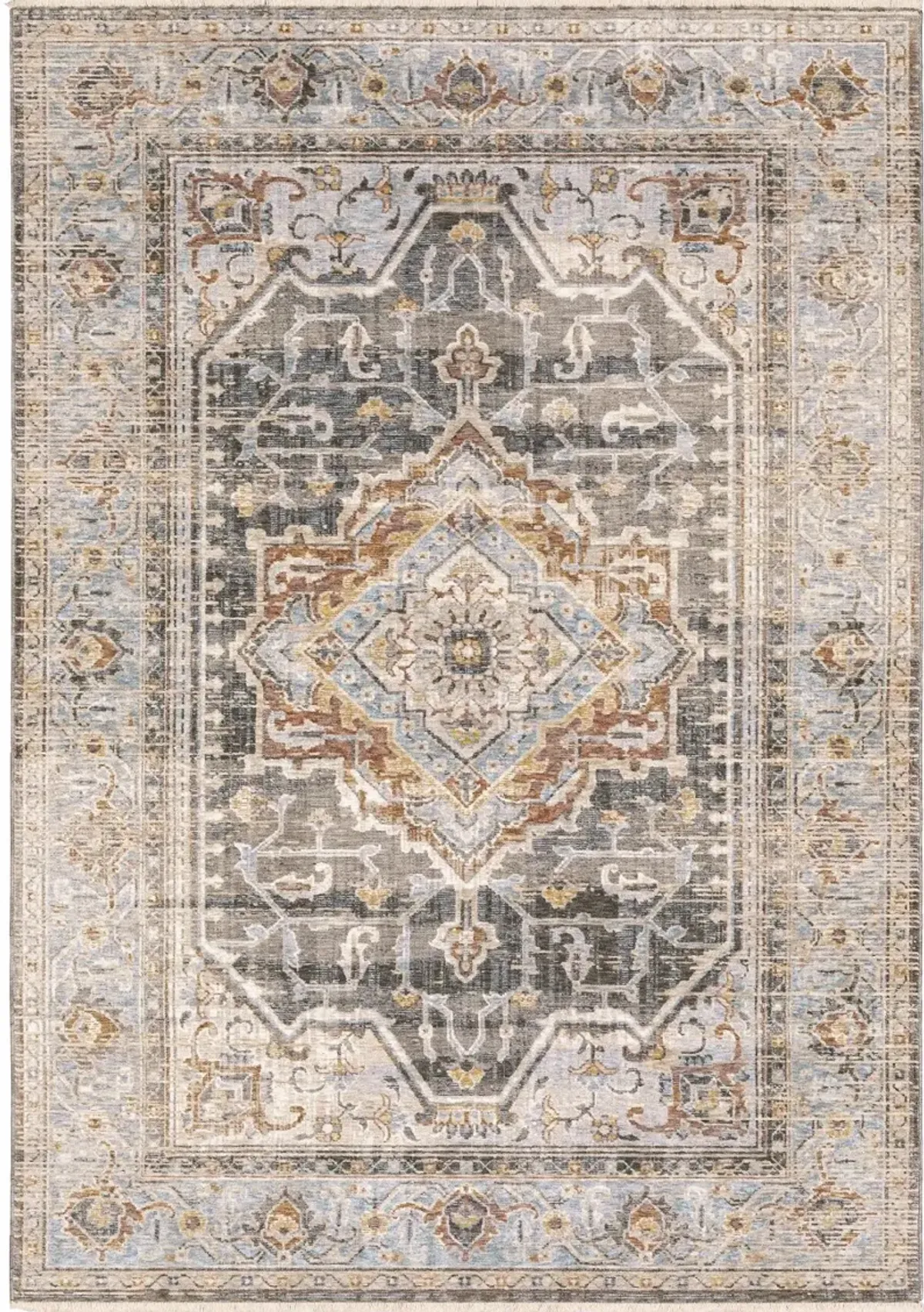 Maharaja 5 x 8 Medallion Gray and Blue Area Rug