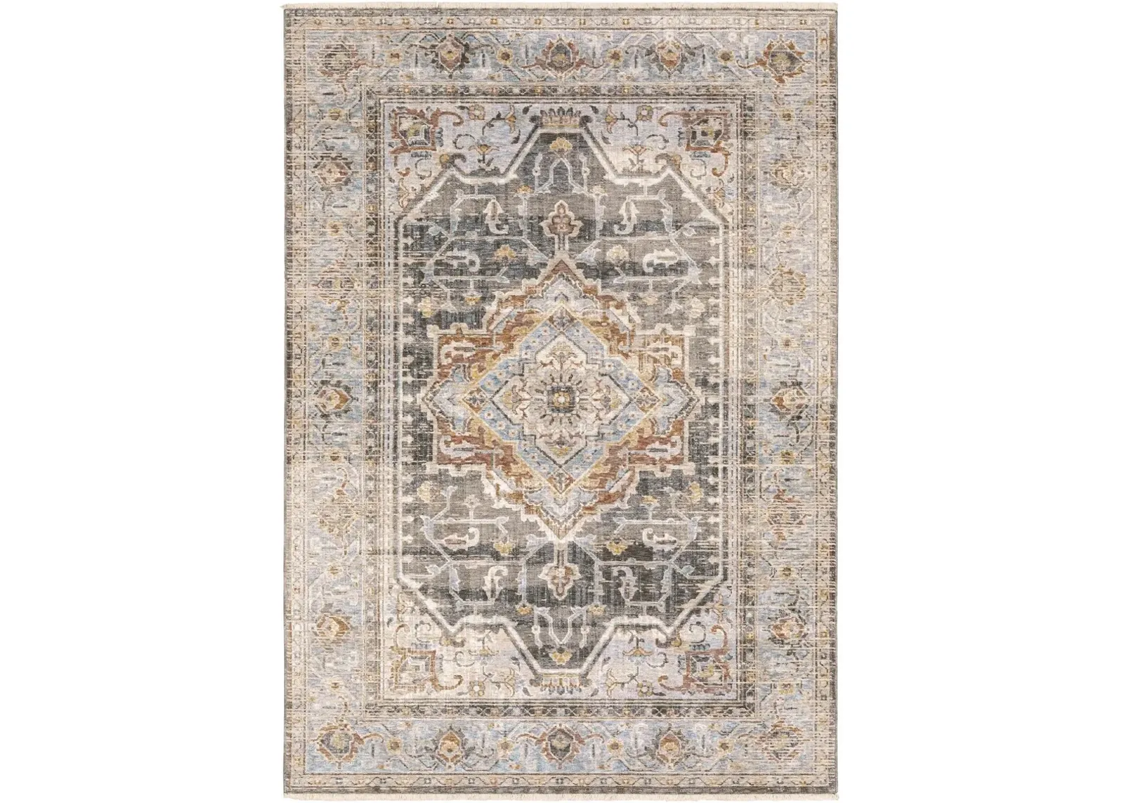 Maharaja 5 x 8 Medallion Gray and Blue Area Rug