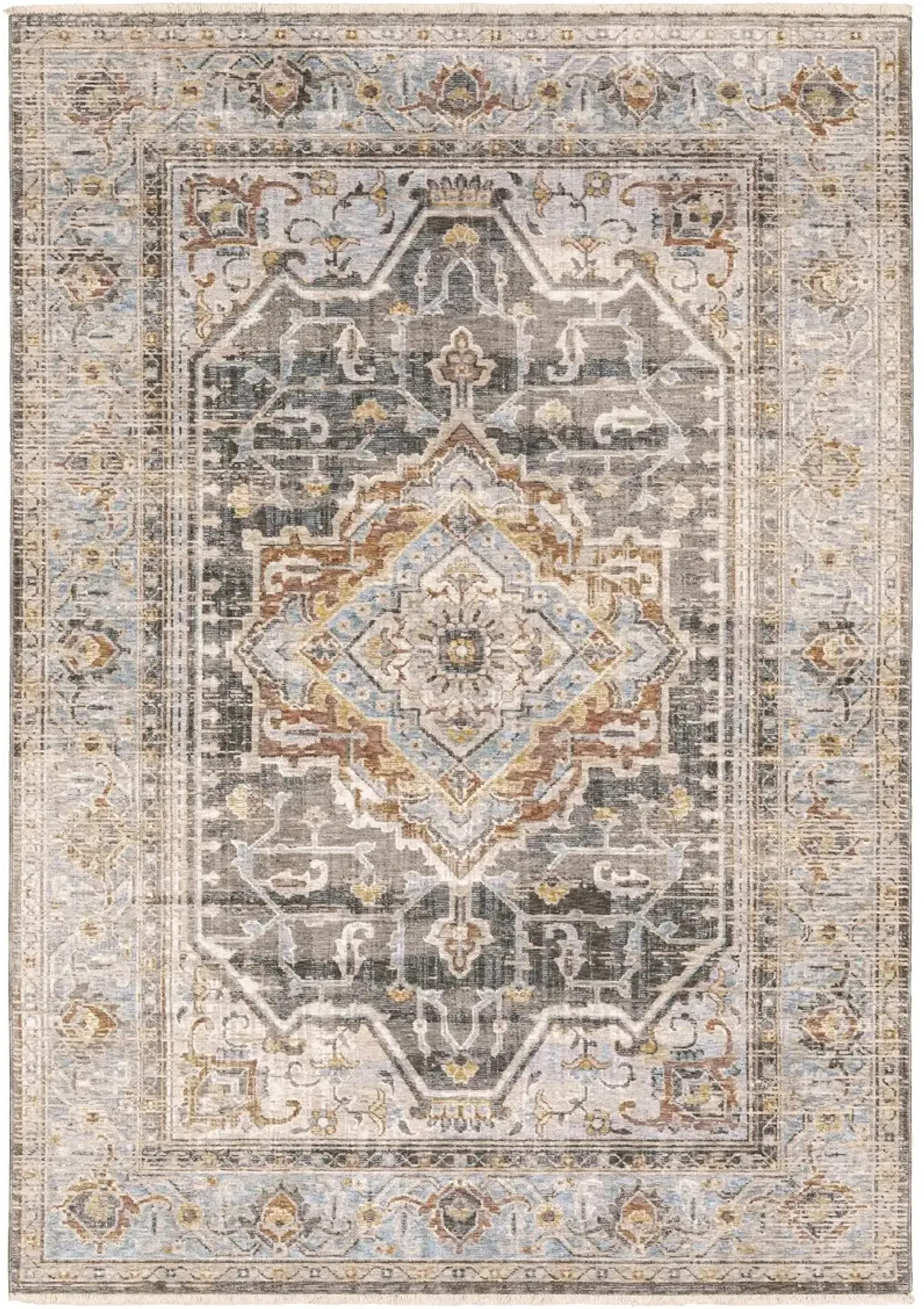 Maharaja 8 x 10 Medallion Gray and Blue Area Rug