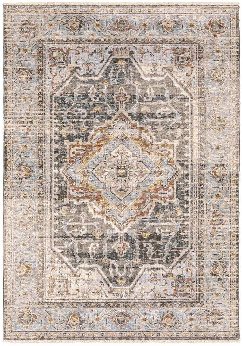 Maharaja 8 x 10 Medallion Gray and Blue Area Rug