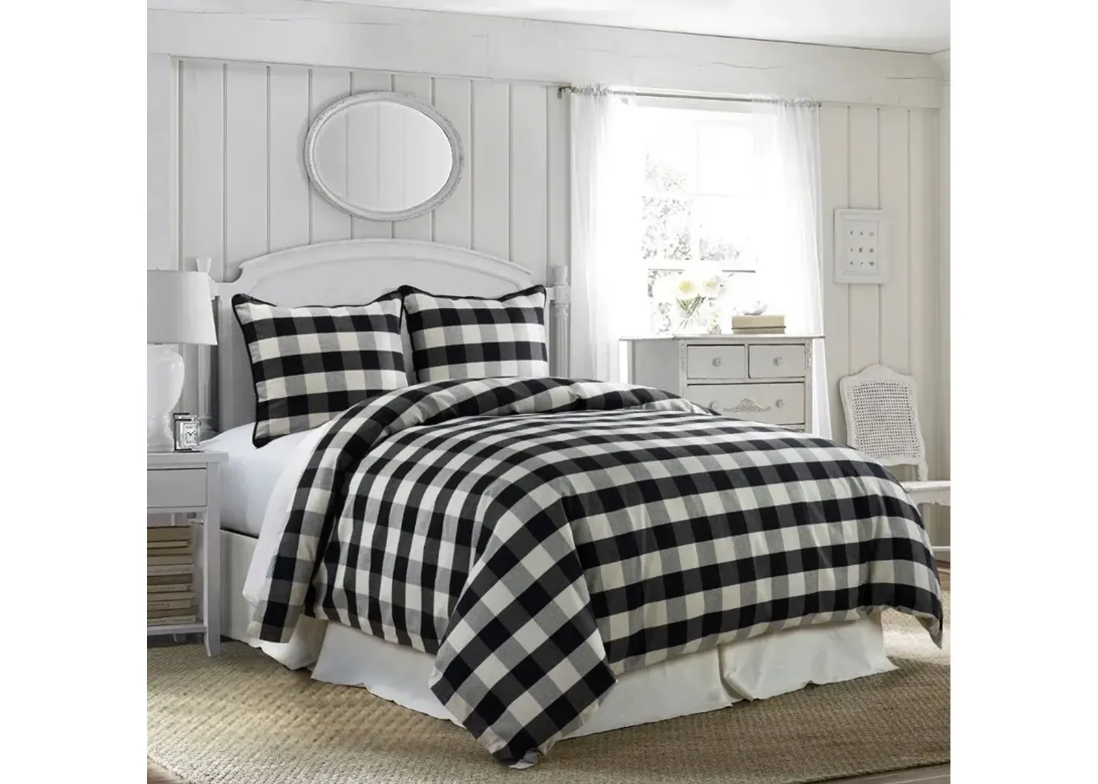 Black and White Buffalo Check Camille Super Queen Comforter Set