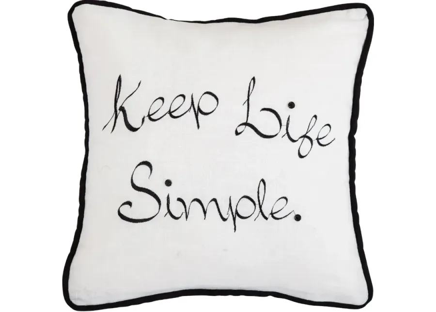 Black and White Keep Life Simple Embroidered Throw Pillow