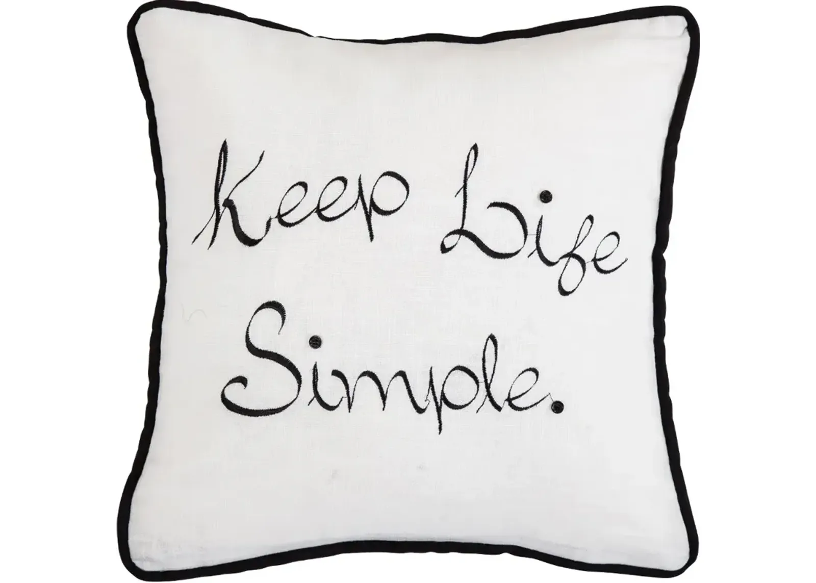 Black and White Keep Life Simple Embroidered Throw Pillow