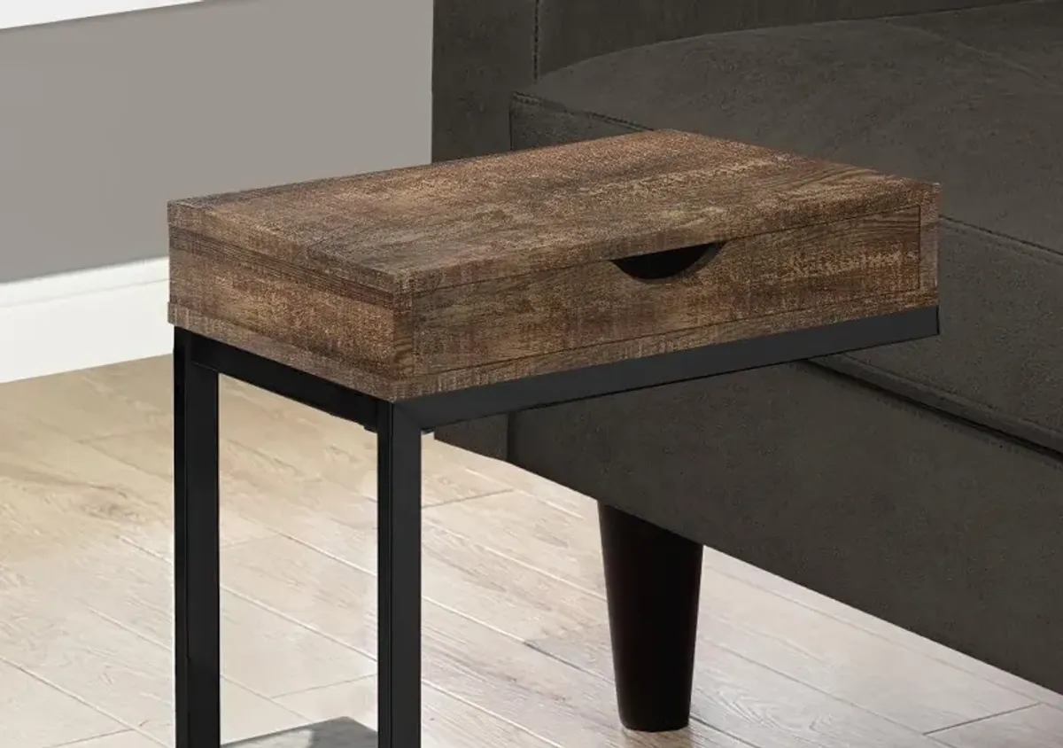 Contemporary Brown Chairside C-Table with Drawer