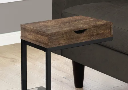Contemporary Brown Chairside C-Table with Drawer
