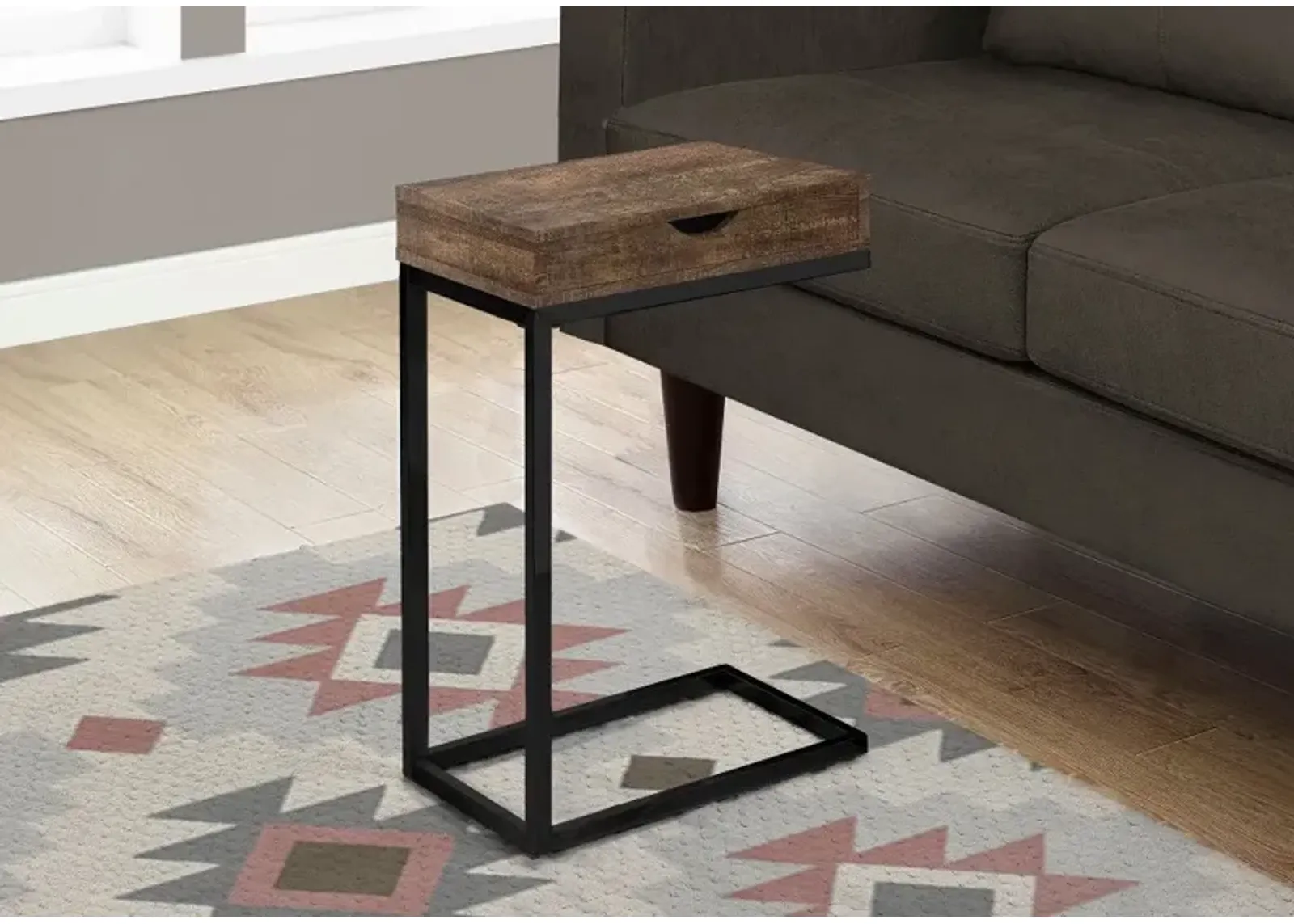 Contemporary Brown Chairside C-Table with Drawer