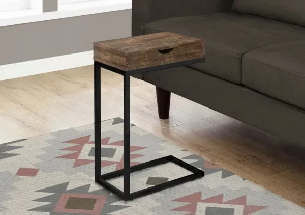 Contemporary Brown Chairside C-Table with Drawer