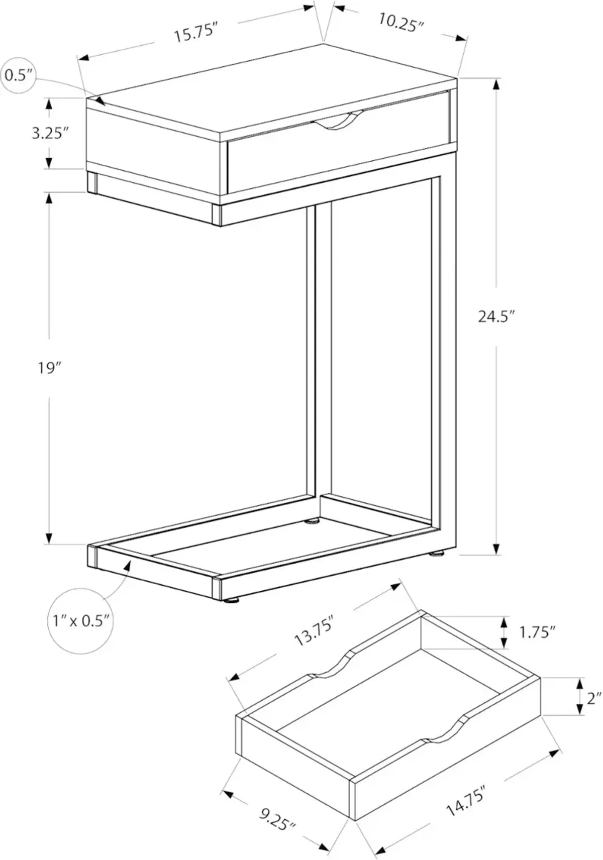 Contemporary Gray Chairside C-Table with Drawer