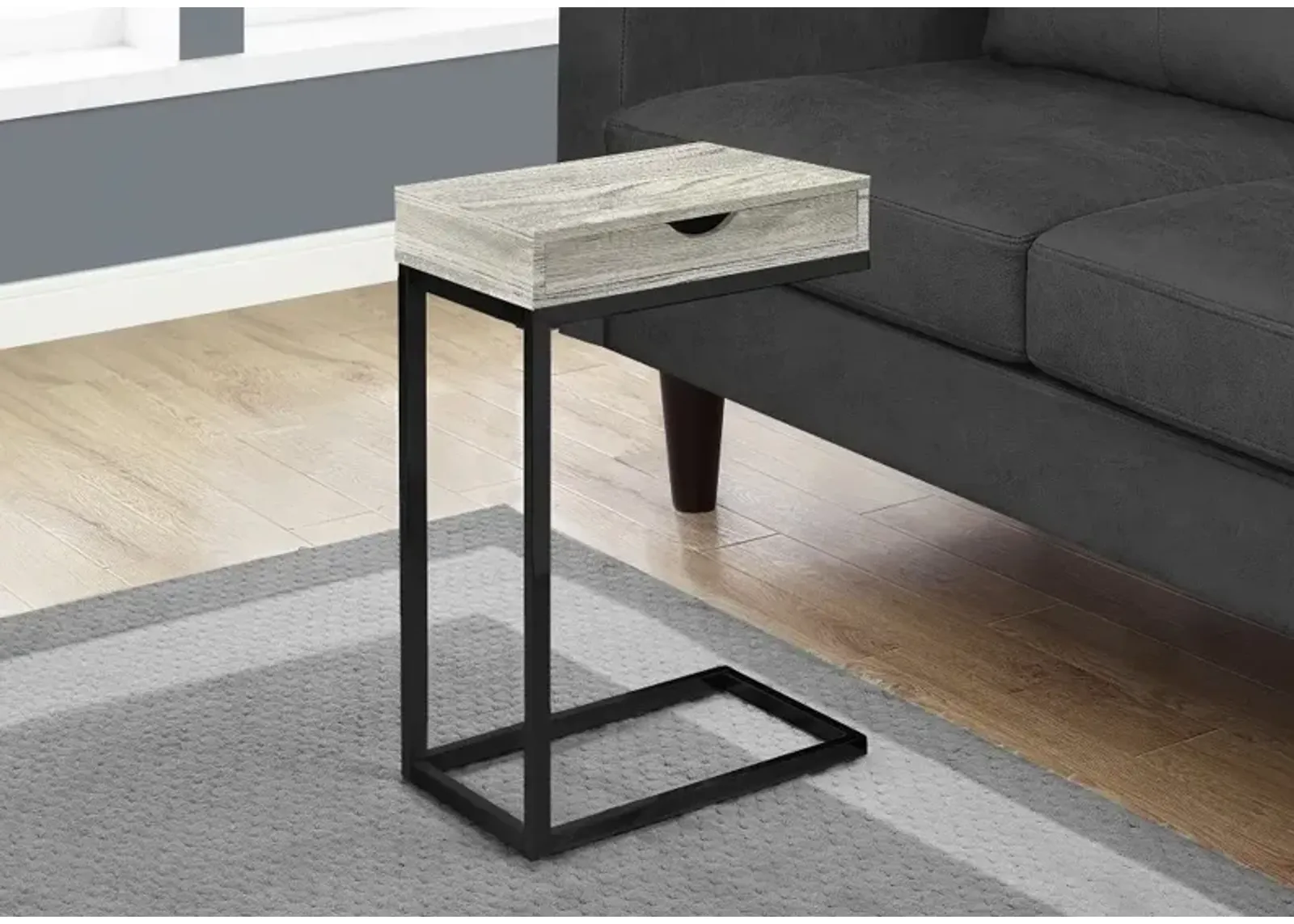 Contemporary Gray Chairside C-Table with Drawer