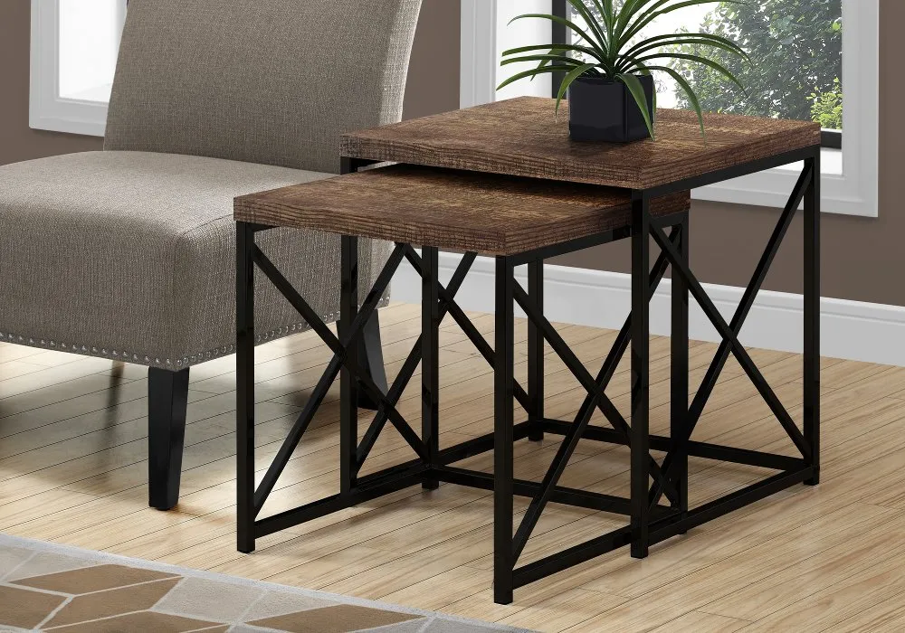 Brown Nesting Tables with Black Legs - Set of 2