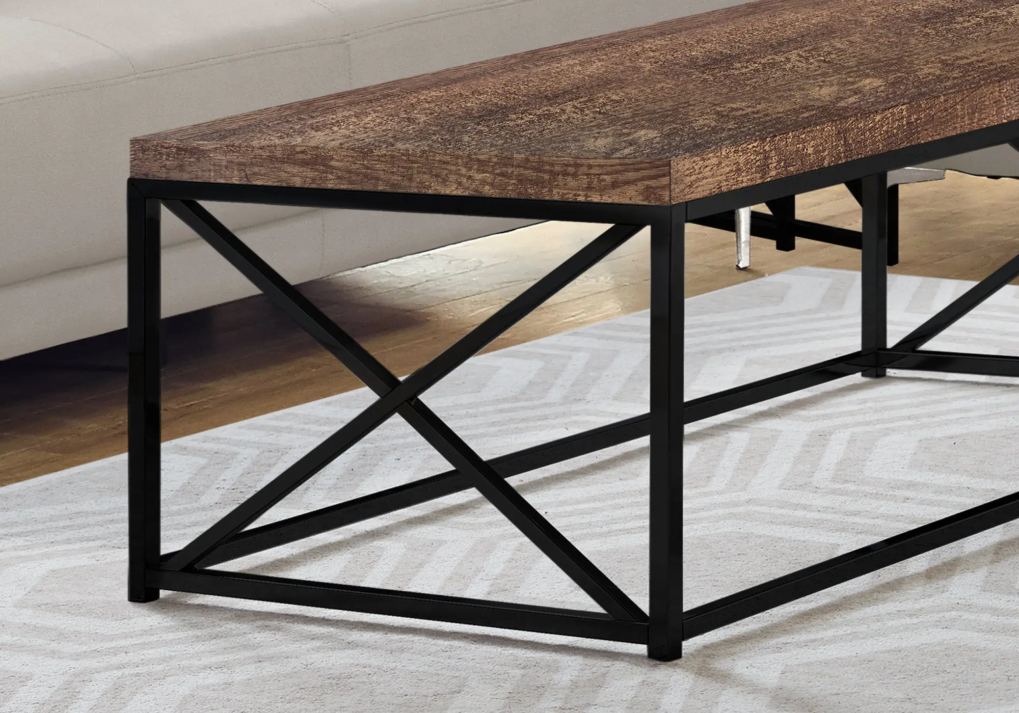 Industrial Brown Coffee Table with Black Base - Lewiston