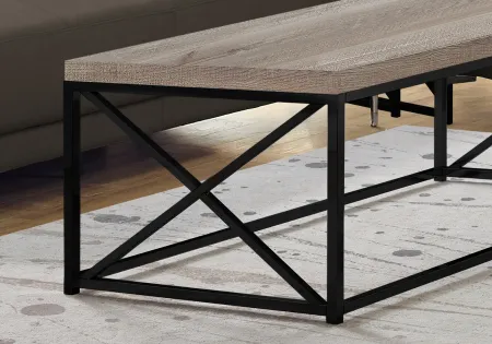 Industrial Taupe Wood Coffee Table with Black Base - Lewiston