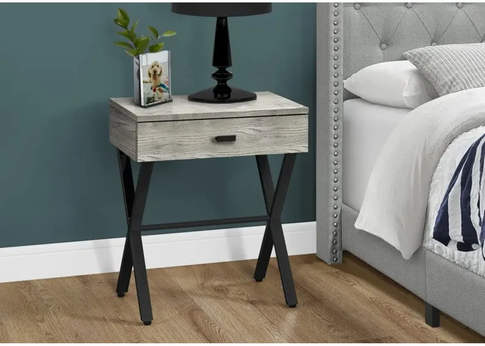 Gray Accent Table with Drawer