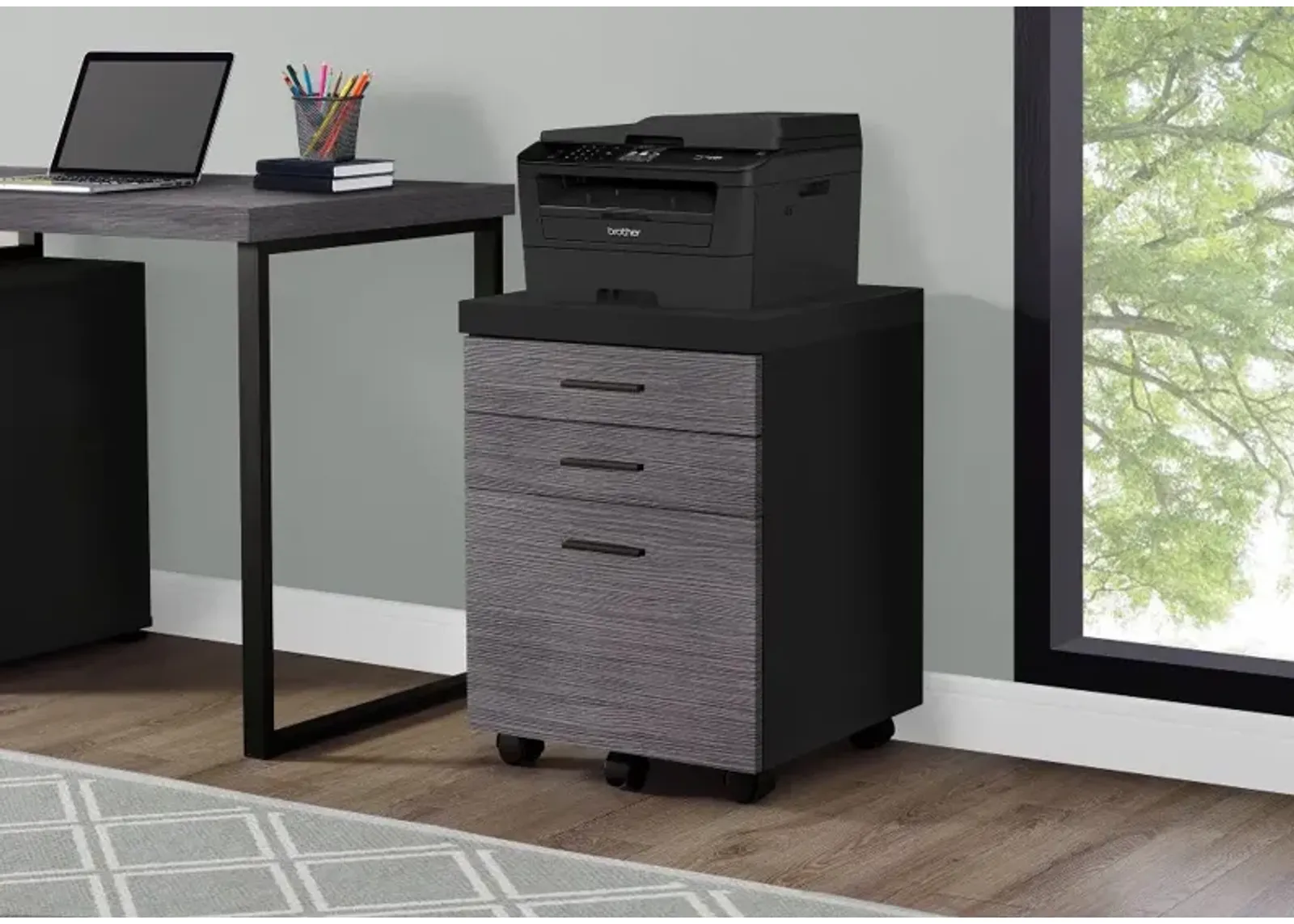 Modern Gray and Black 3 Drawer Filing Cabinet