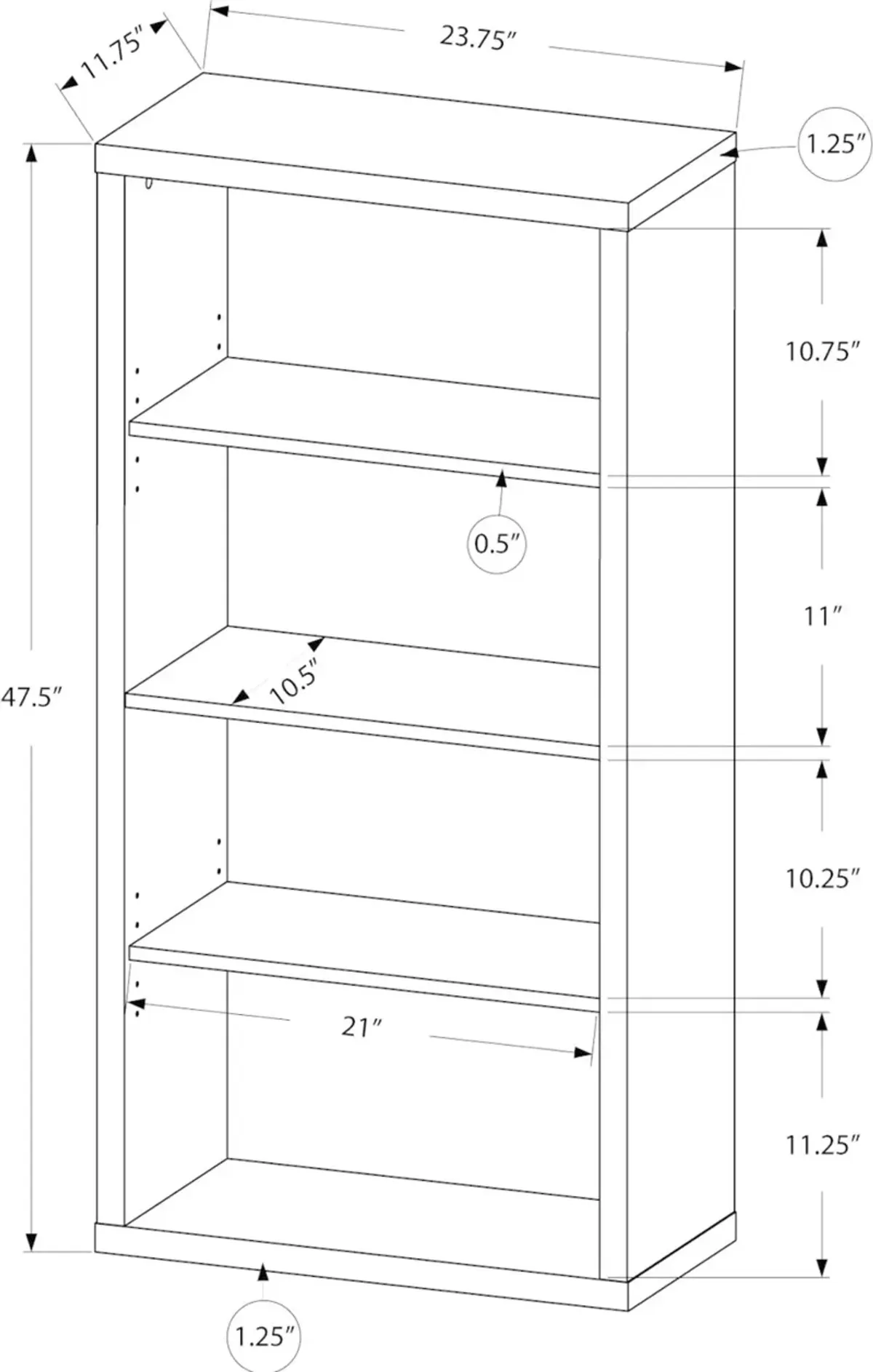 Modern 48 Inch Tall Black and Gray Bookcase