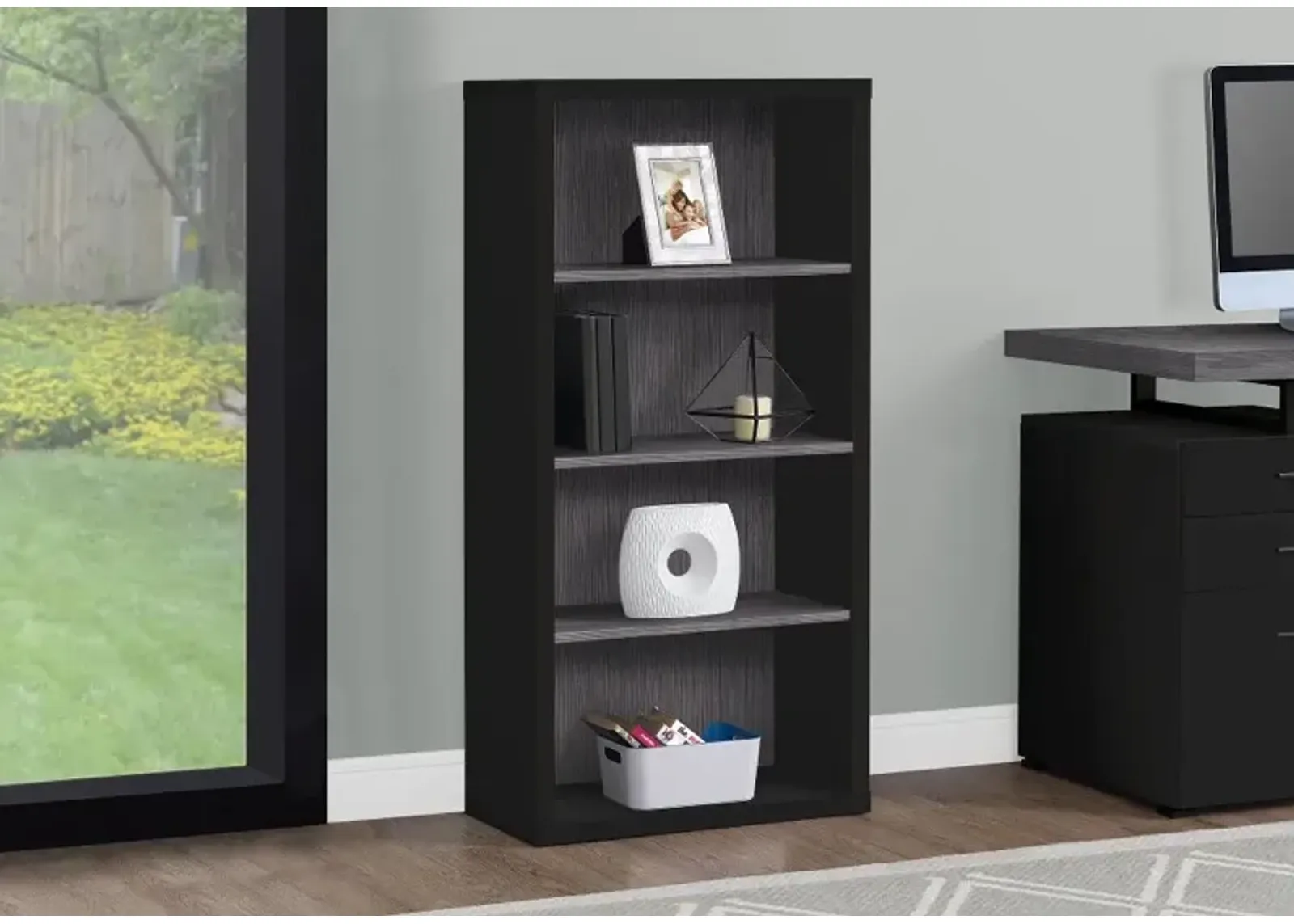 Modern 48 Inch Tall Black and Gray Bookcase