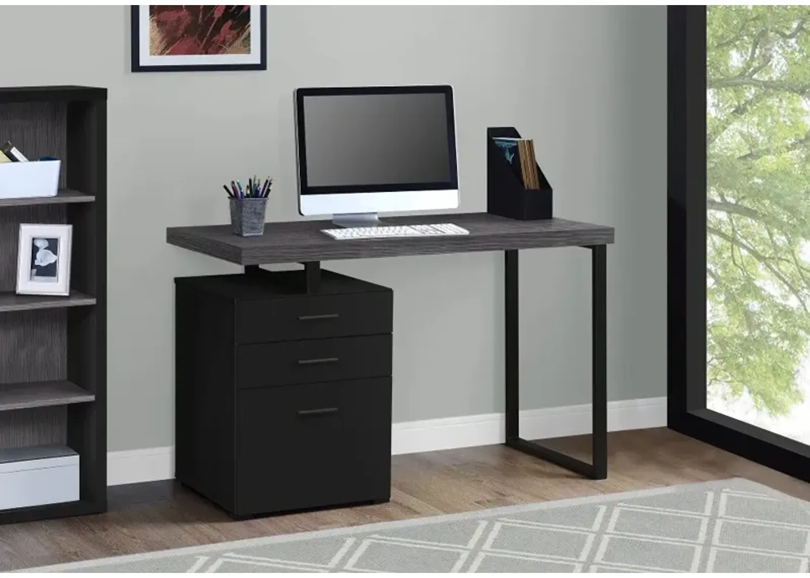 Modern Black and Gray Small Computer Desk