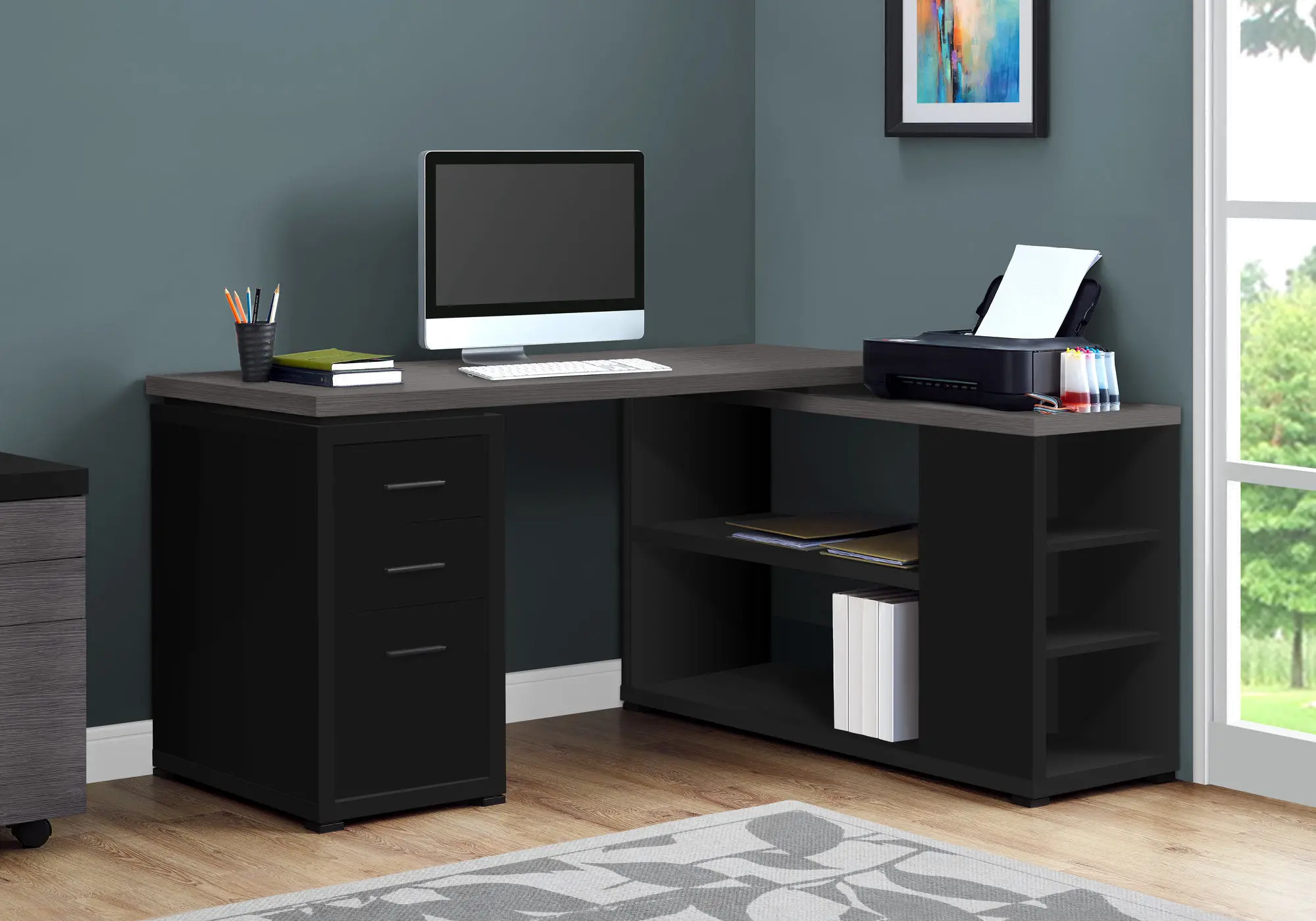Modern Black and Gray Right Facing Desk