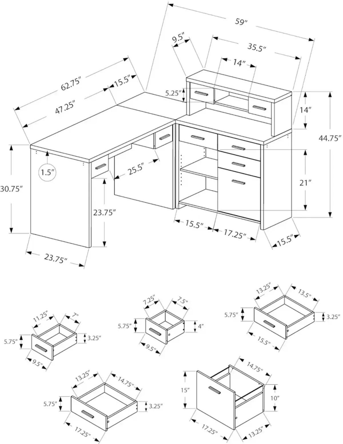 Contemporary Black and Gray Right Facing Desk