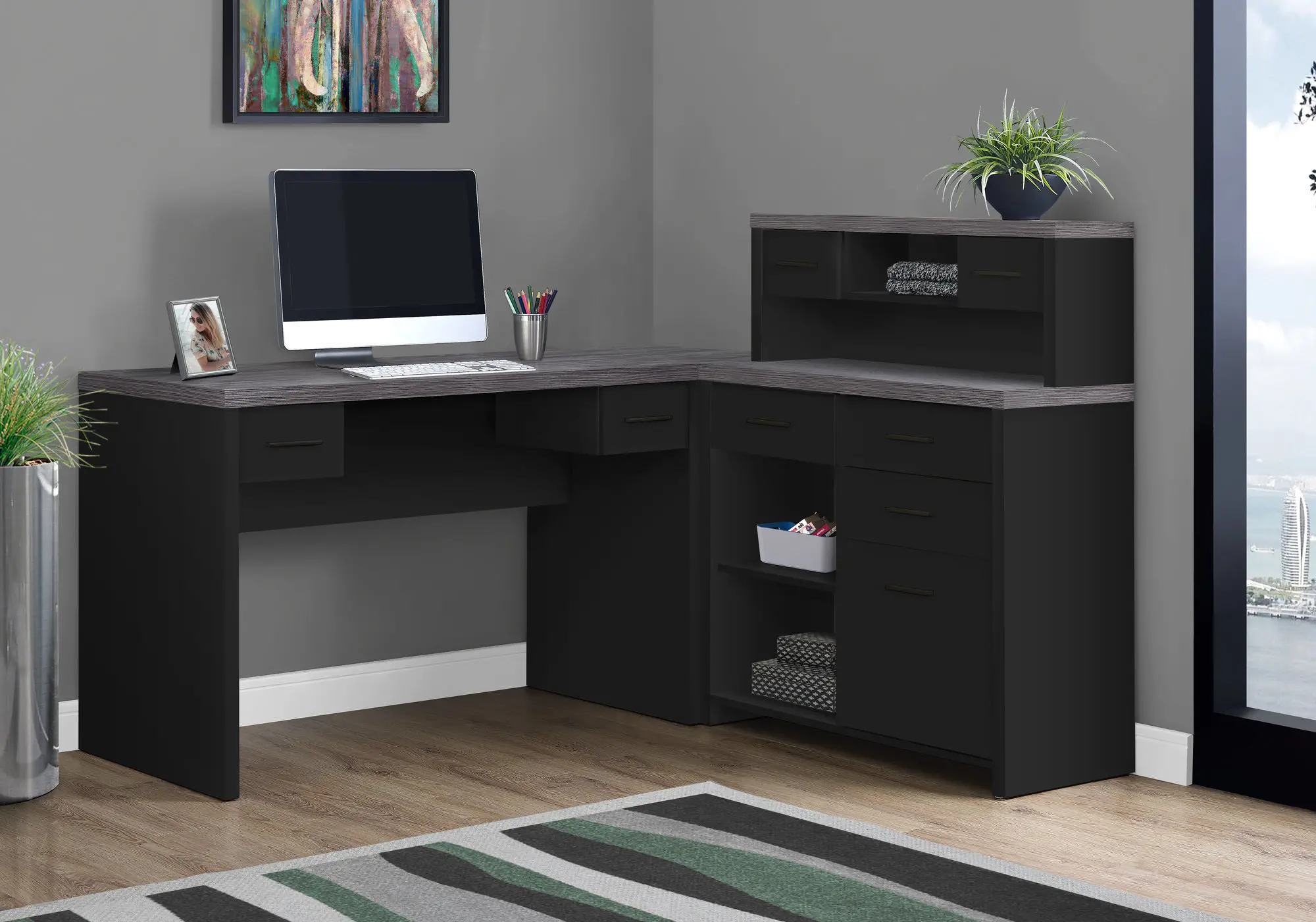 Contemporary Black and Gray Right Facing Desk