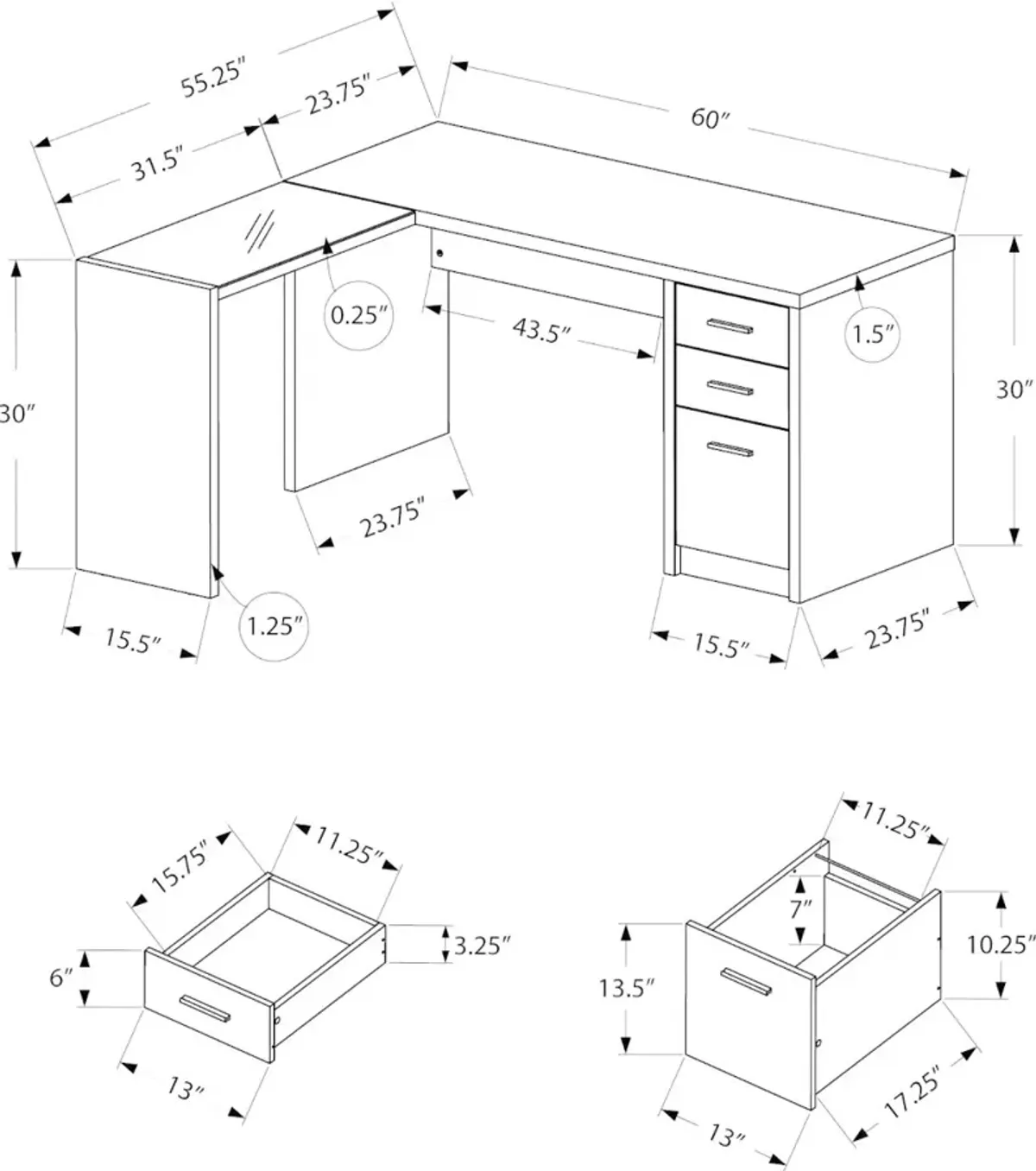 Modern Black and Gray Glass Top Desk