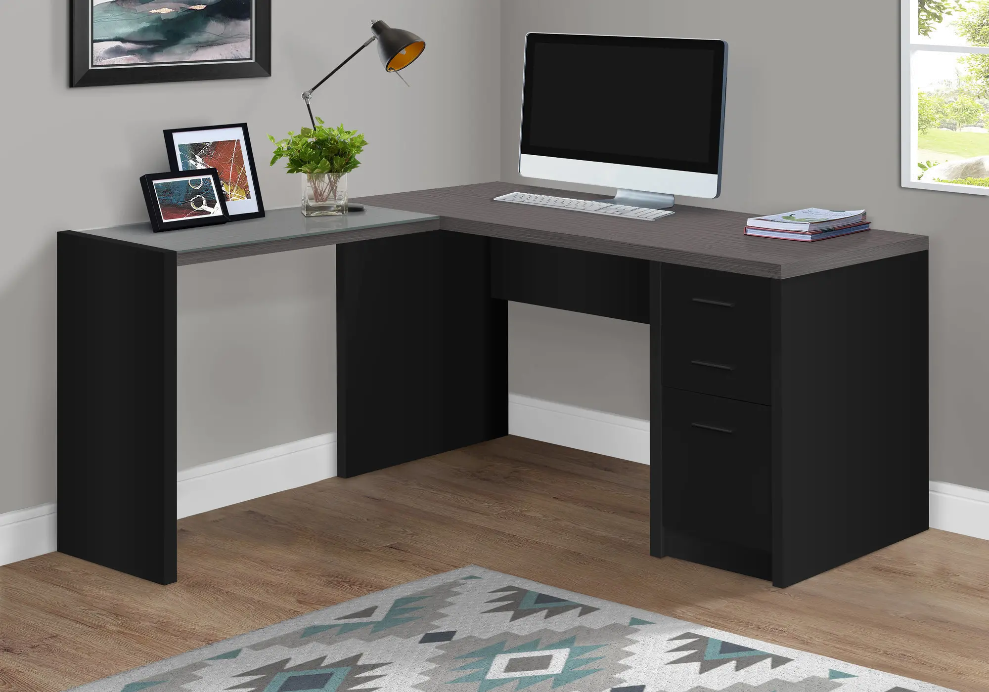 Modern Black and Gray Glass Top Desk