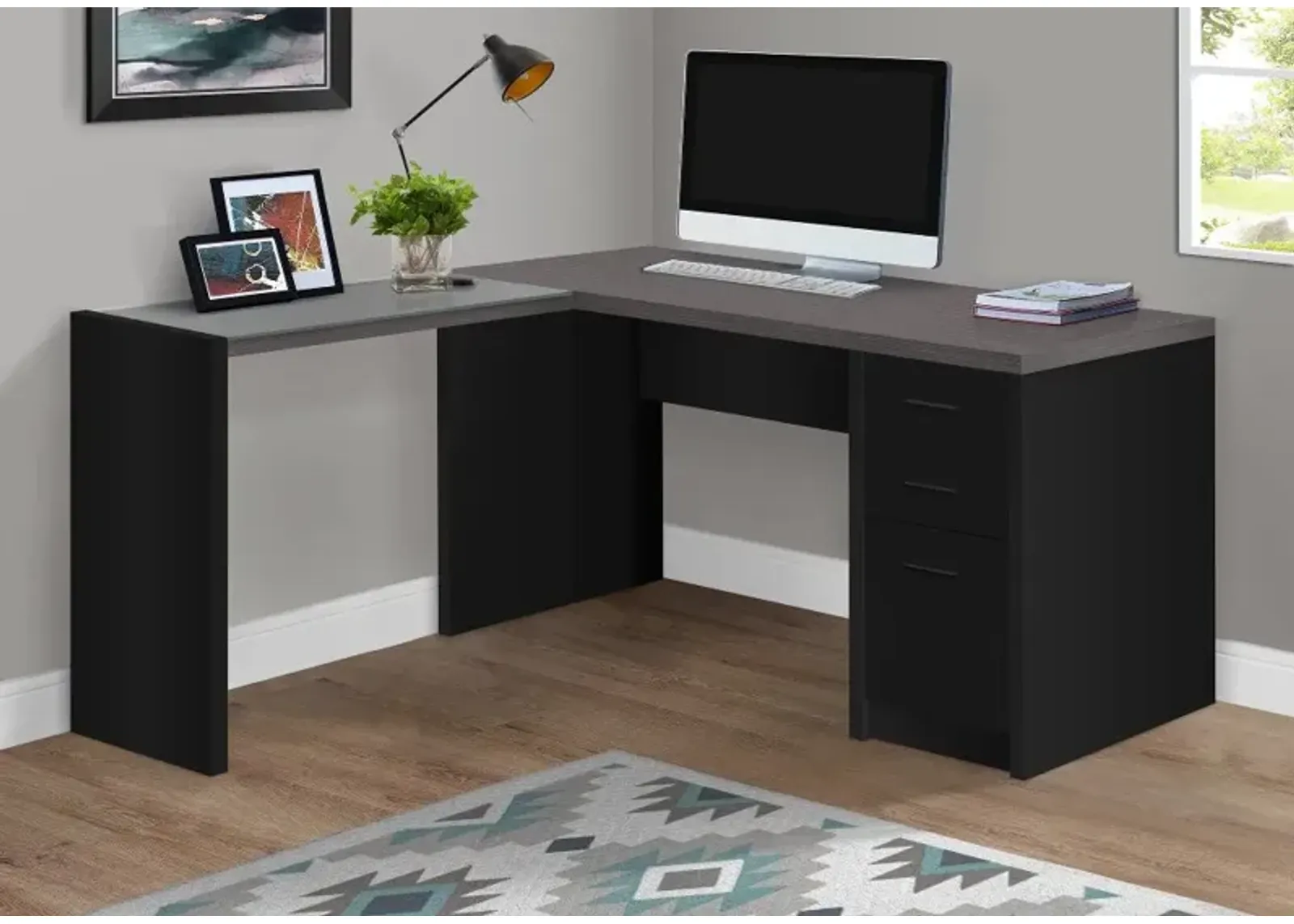 Modern Black and Gray Glass Top Desk