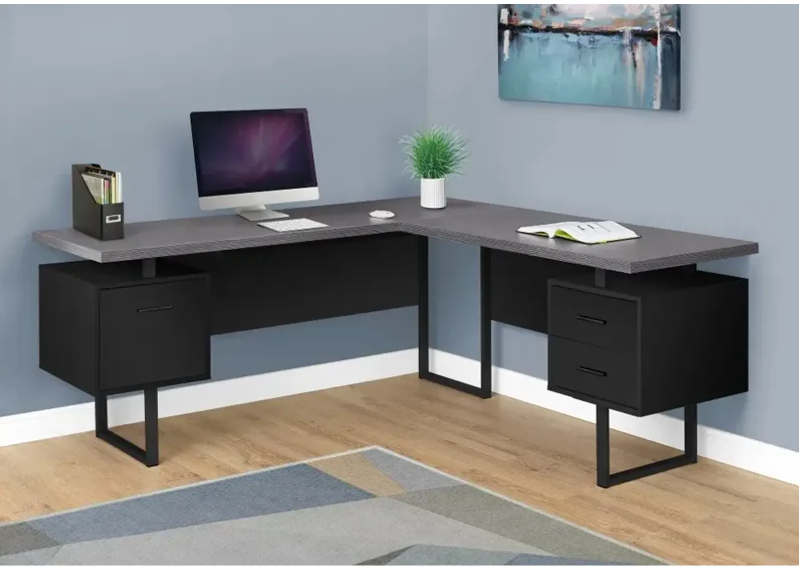 Black and Gray Right Facing Desk