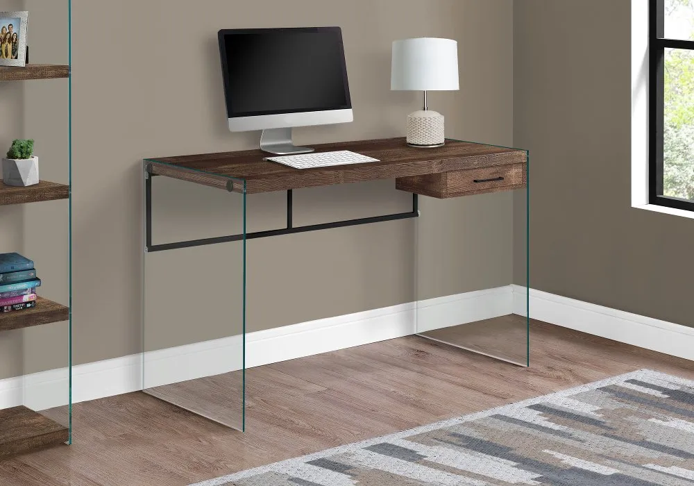 Brown Wood and Glass Computer Desk