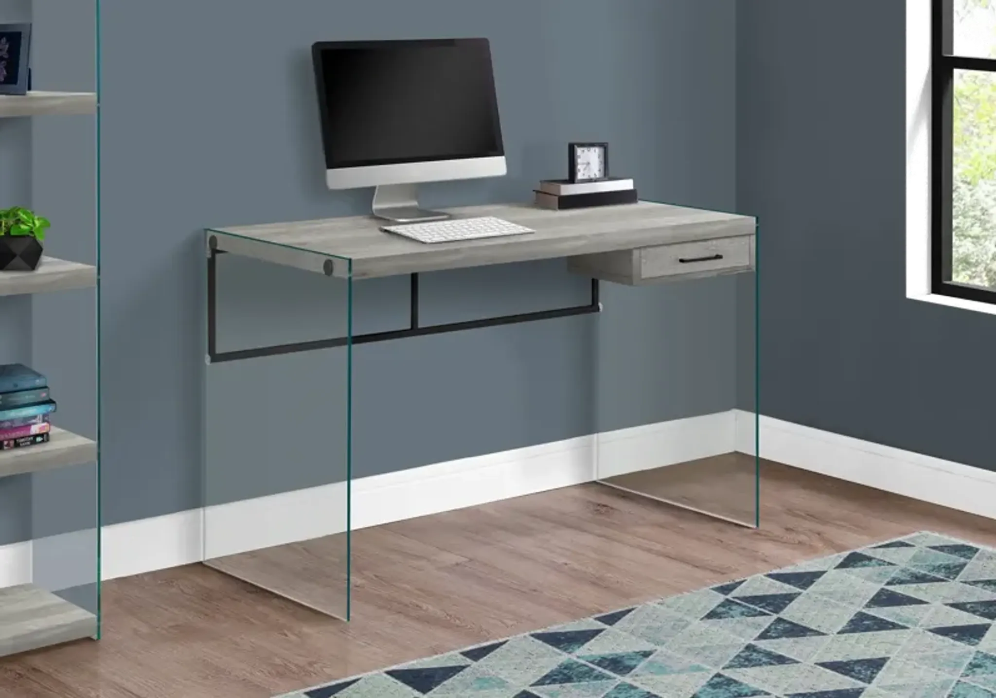 Contemporary Gray And Glass Computer Desk Rc Willey | Furniture.com