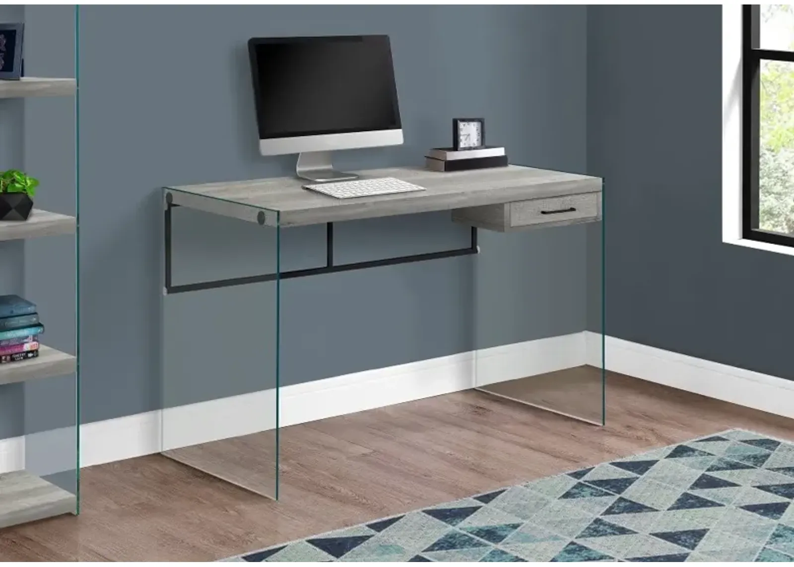 Contemporary Gray and Glass Computer Desk