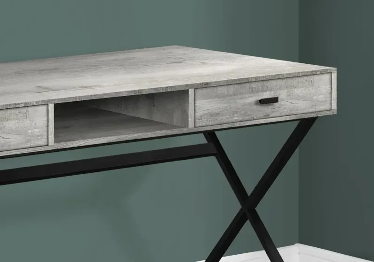 Gray Wood and Black Metal Desk