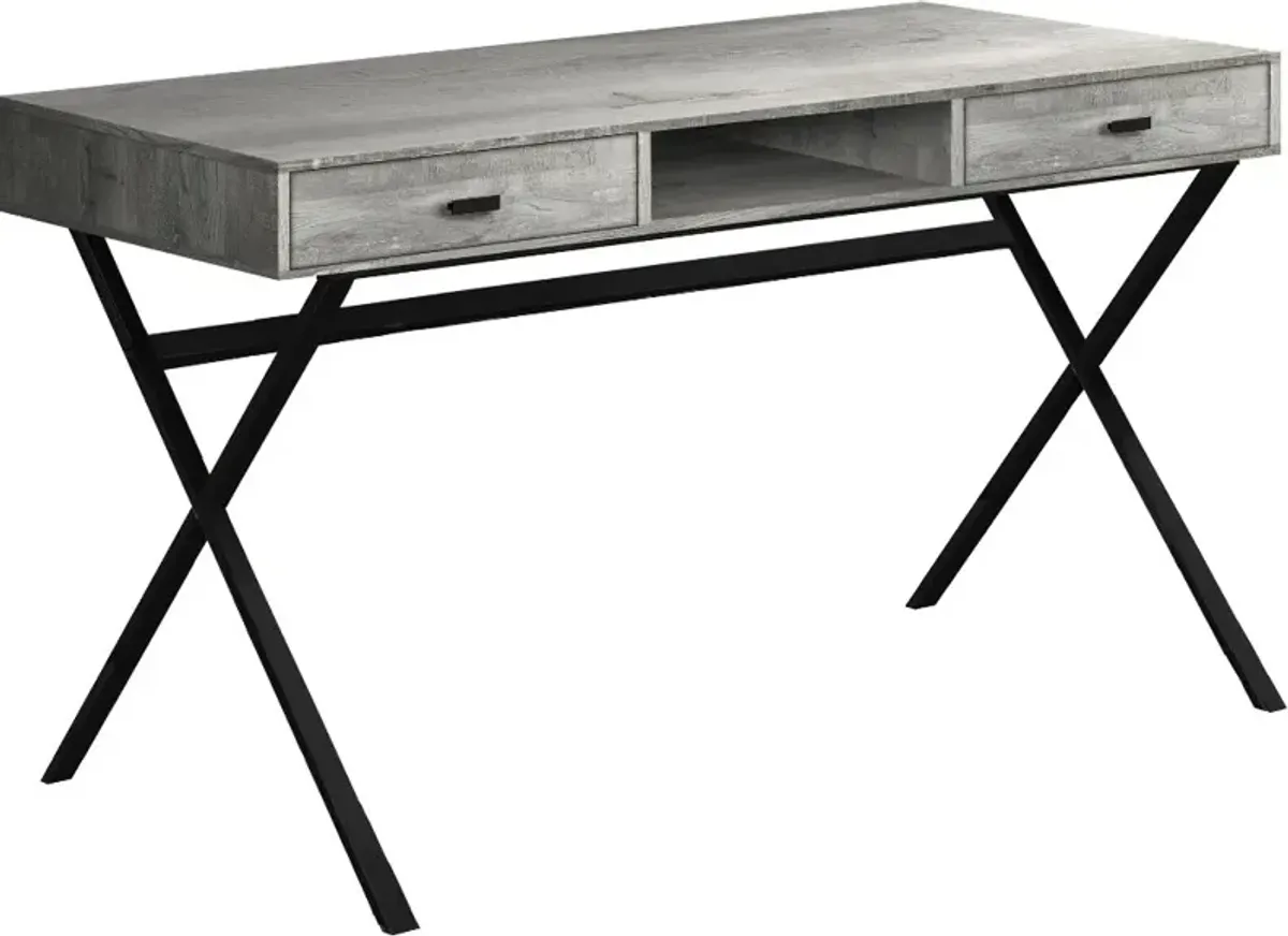 Gray Wood and Black Metal Desk