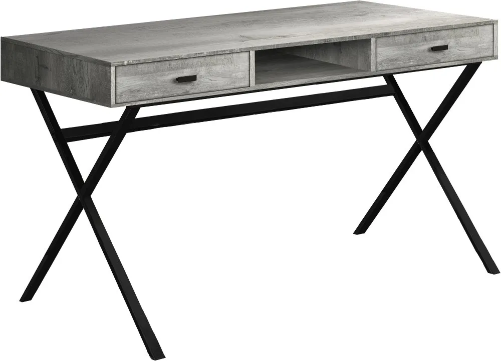 Gray Wood and Black Metal Desk