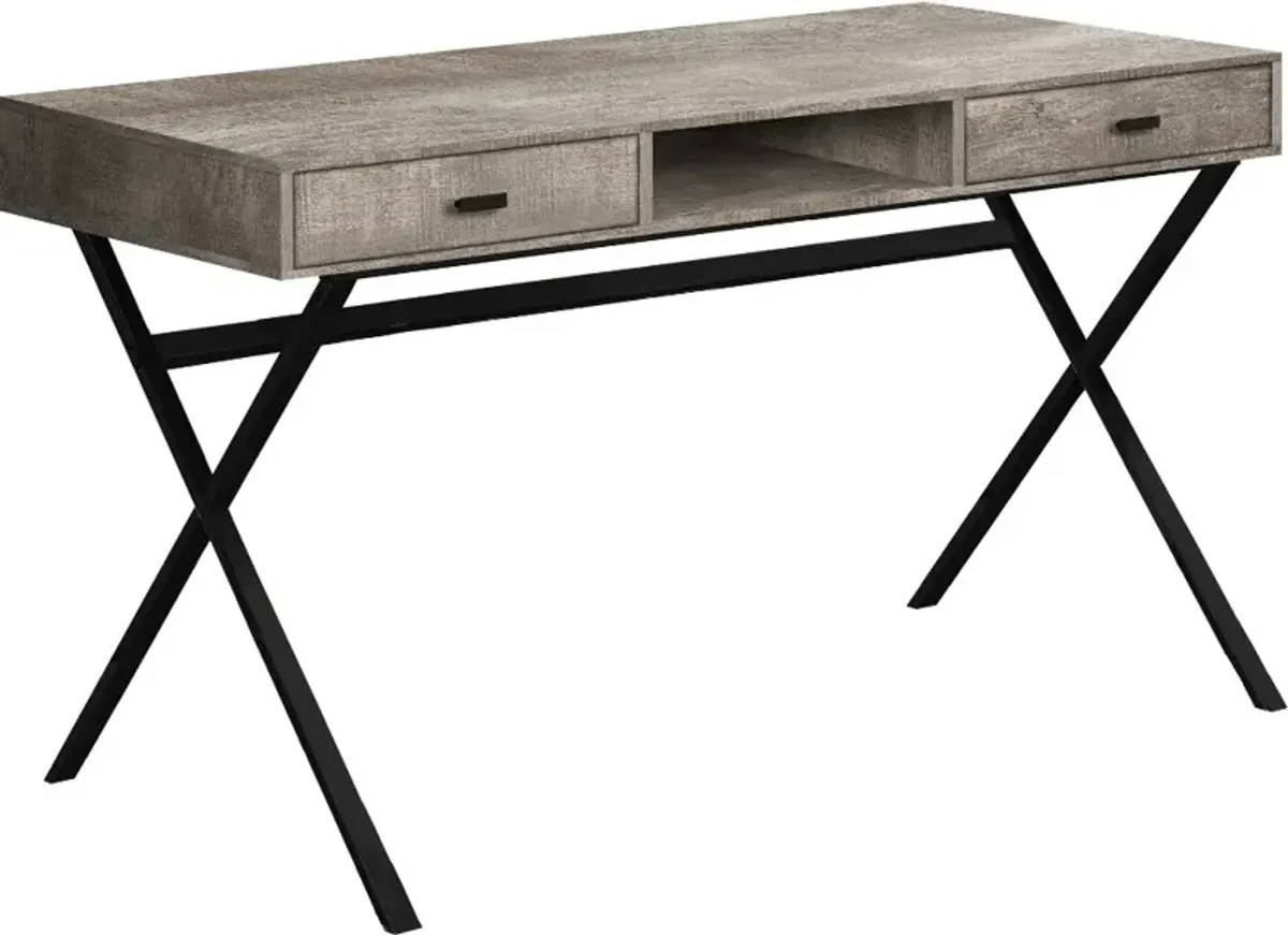 Taupe Wood Desk with Black Metal Base