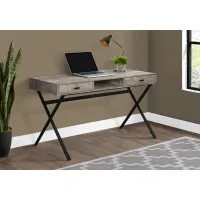 Taupe Wood Desk with Black Metal Base