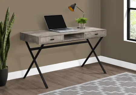 Taupe Wood Desk with Black Metal Base