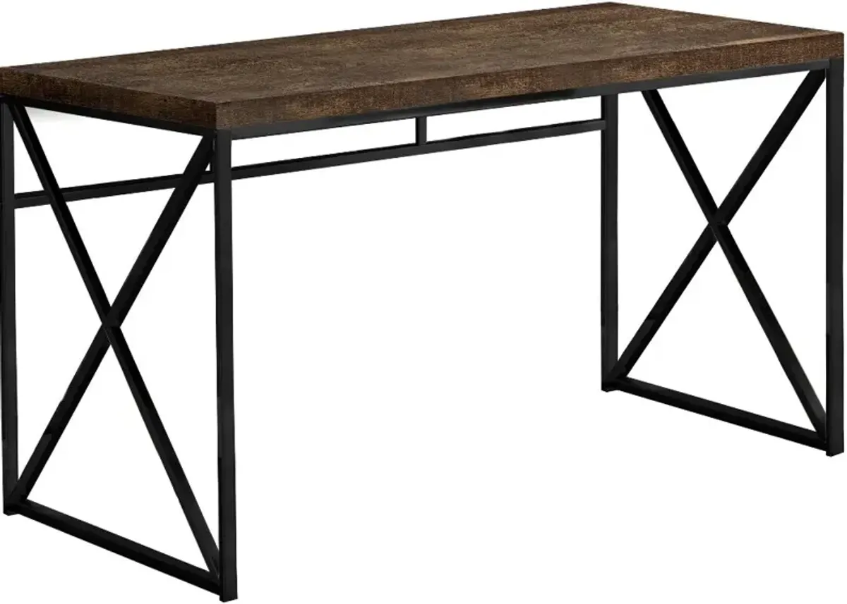 Brown Wood Desk with Black Metal Base