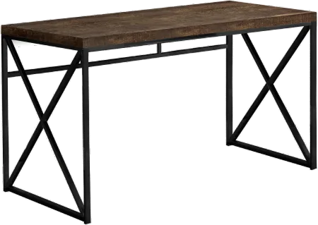 Brown Wood Desk with Black Metal Base
