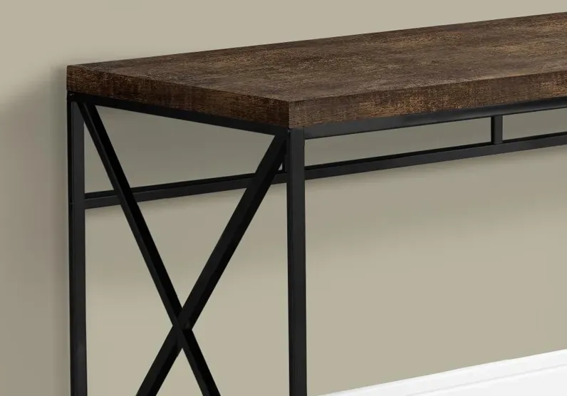 Brown Wood Desk with Black Metal Base