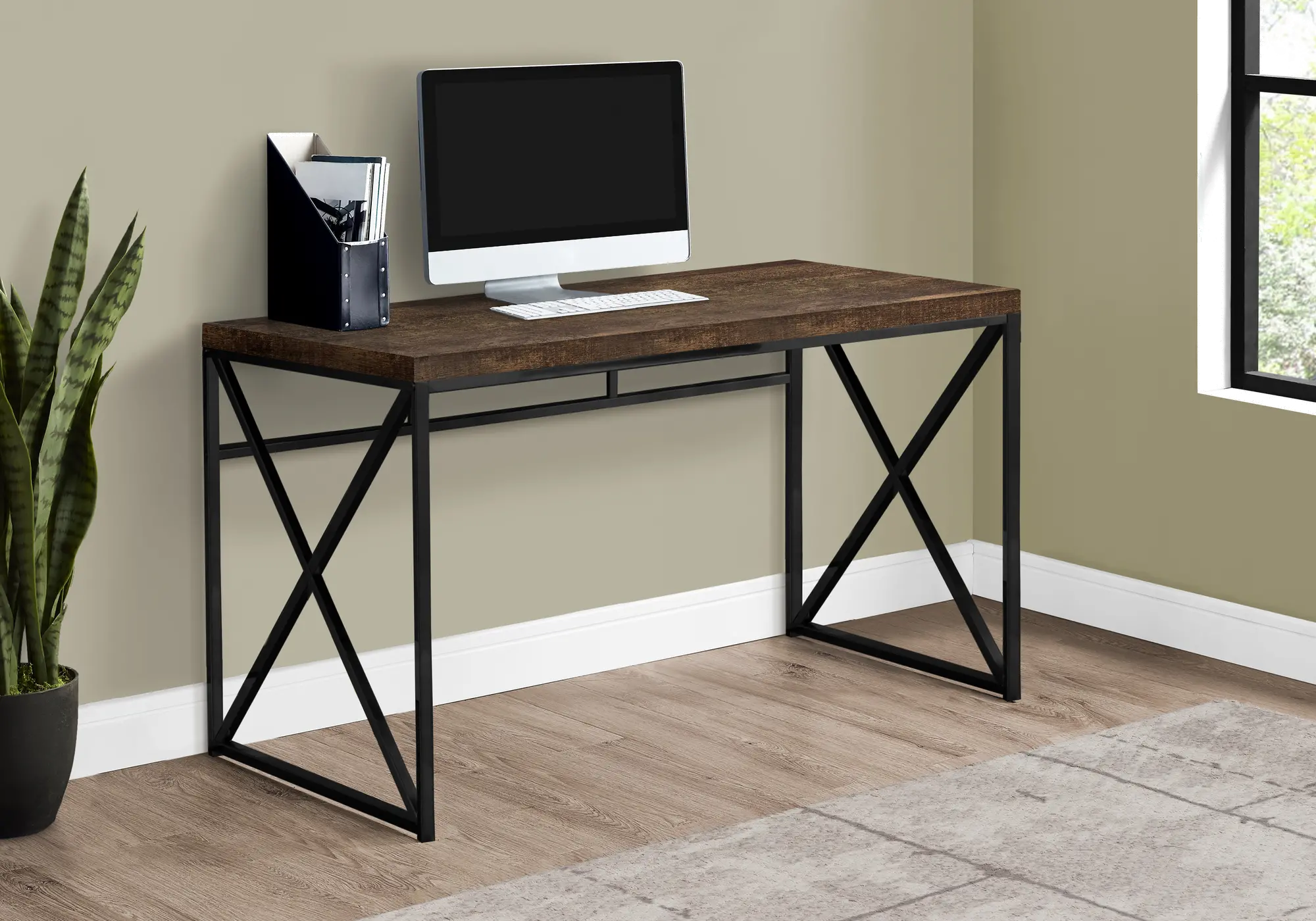 Brown Wood Desk with Black Metal Base