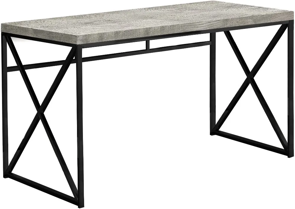 Gray Wood Top Computer Desk with Black Metal