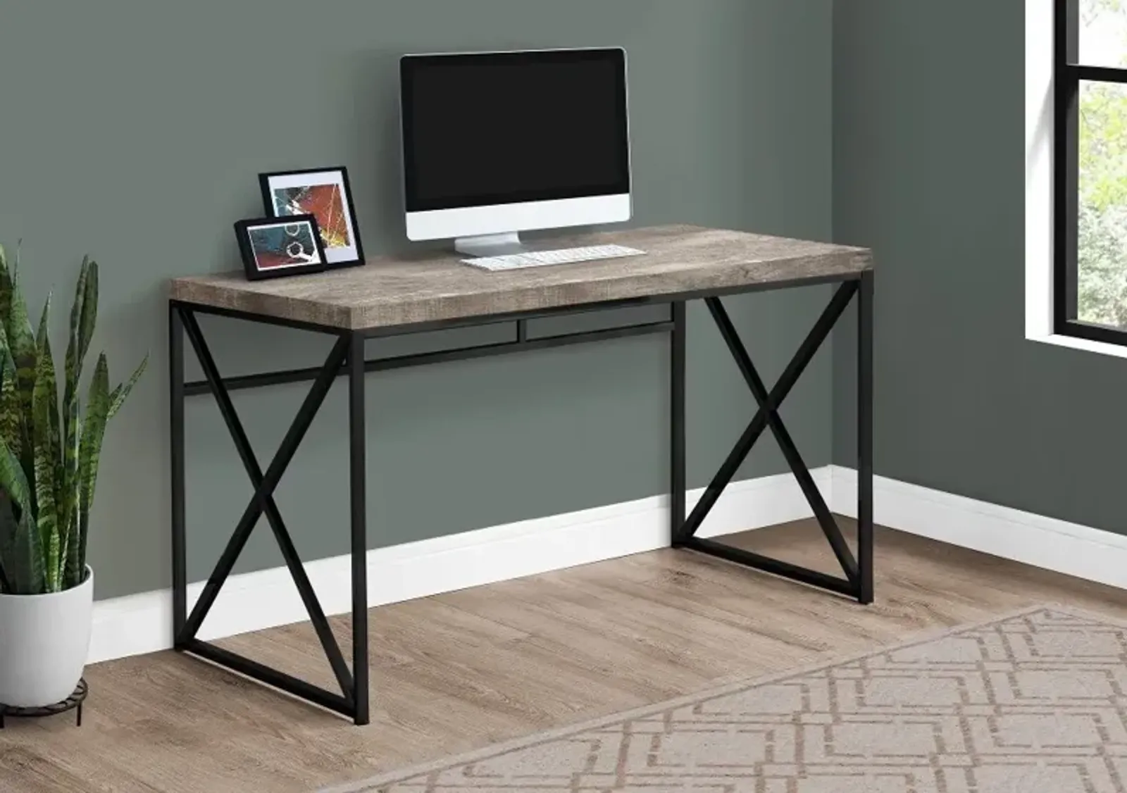 Taupe Reclaimed Wood Desk with Black Metal Base