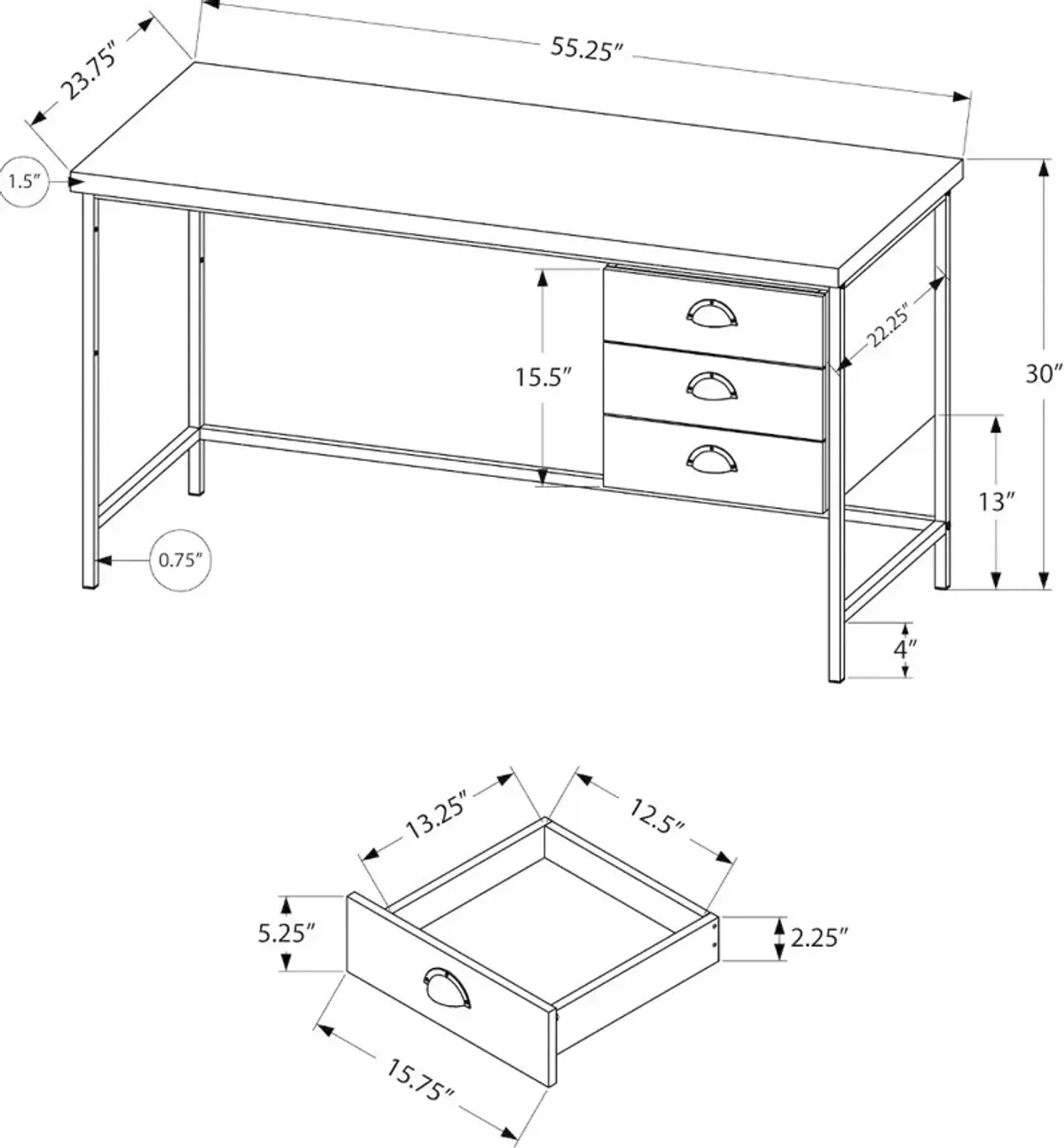 Industrial 55 Inch Brown Computer Desk