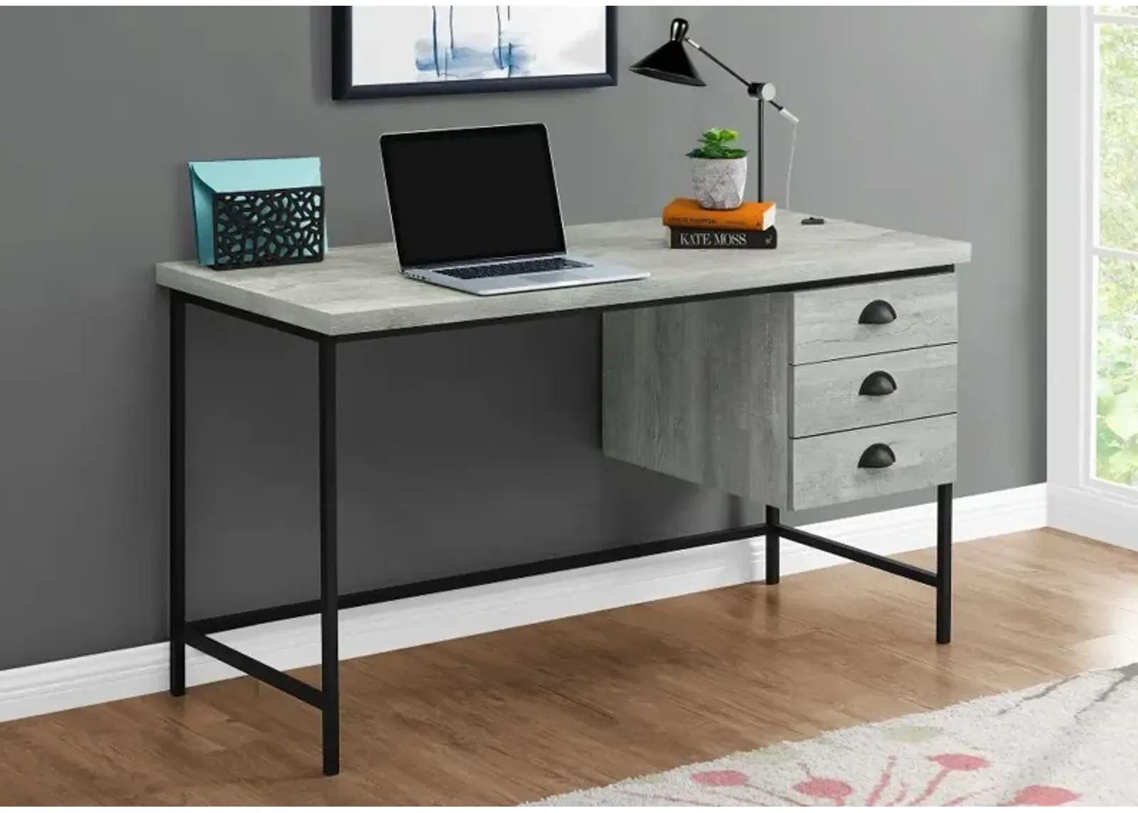 Gray and Black Metal Computer Desk