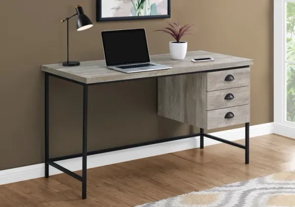 Taupe Wood Computer Desk with Black Metal Legs