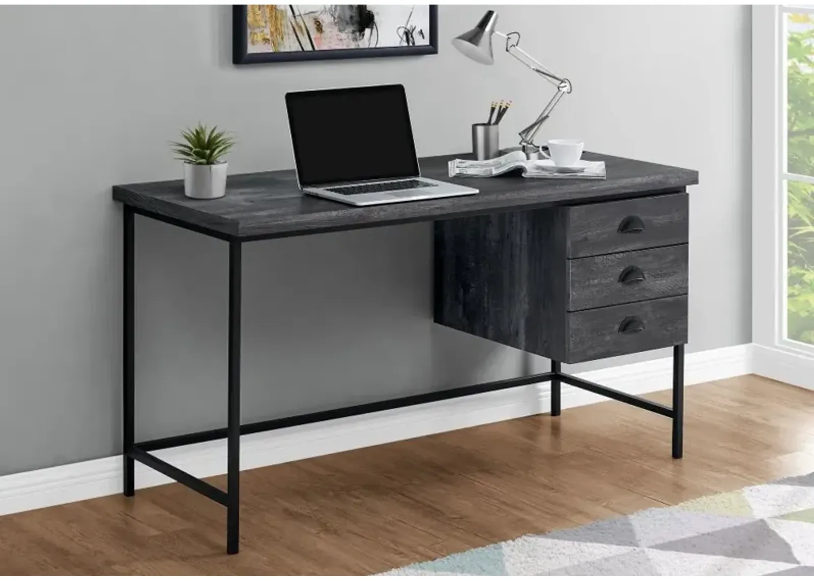 Black Wood Computer Desk with Black Metal Legs